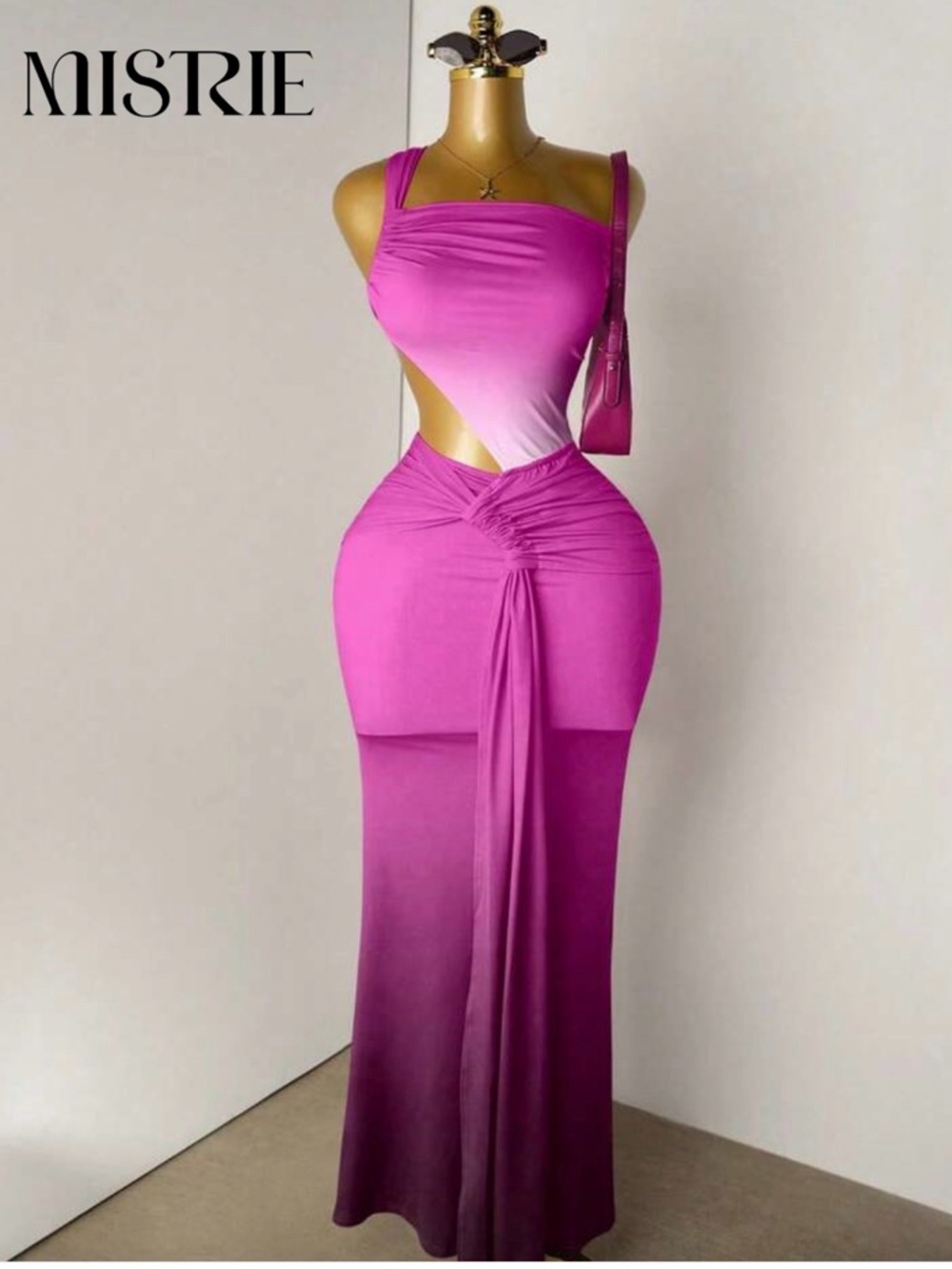SHEIN Pink Ombre Cutout Maxi Dress with Ruched Waist